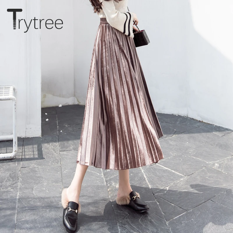 Летняя Осенняя плиссированная юбка Trytree Женская винтажная с высокой талией