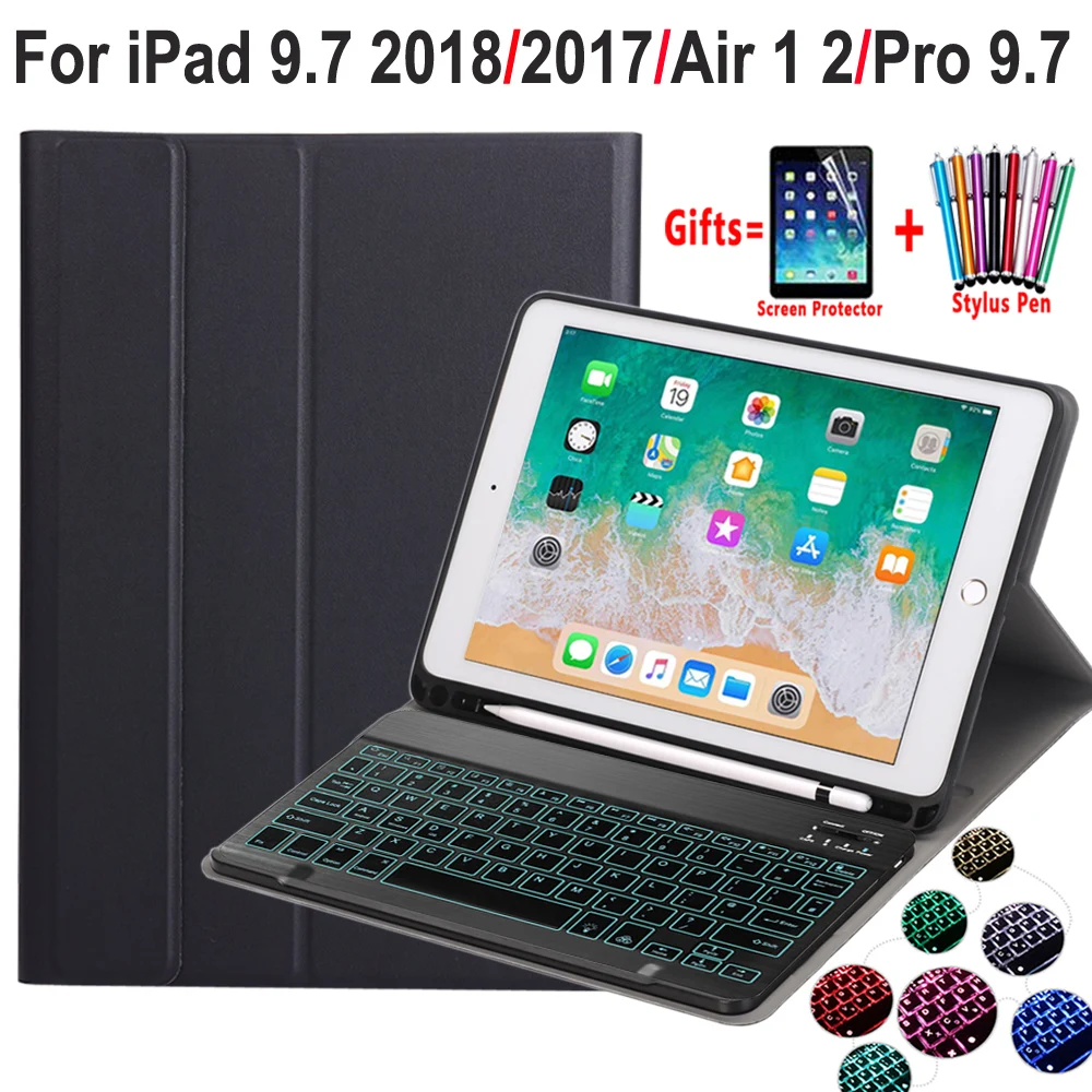 

Чехол с клавиатурой с подсветкой для Apple iPad 9,7 2018 6-го поколения 2017 5th Air 1 2 Pro 9,7 A1822 A1823 A1893 A1954 с держателем для карандашей
