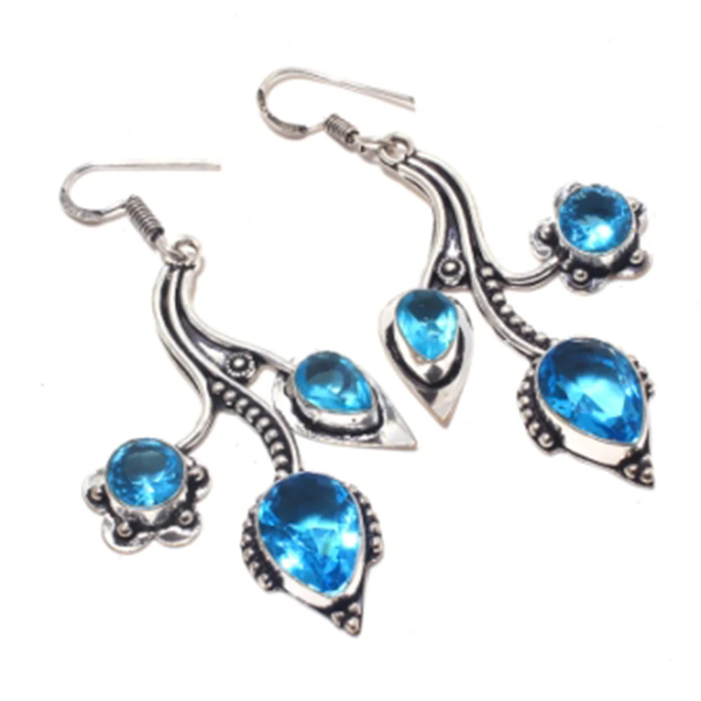 

Blue Topas, Silver Overlay on Copper Earrings ,63 mm , E3929