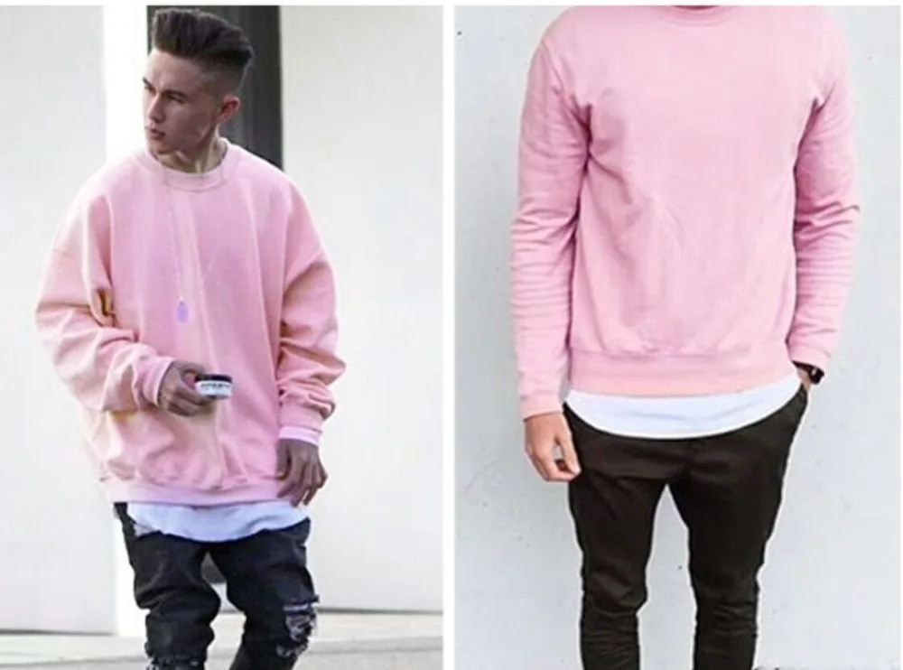 2018 Kanye West розовый Crewneck кофты негабаритных Хип-Хоп пот Homme Зимние флисовые Sudadera Hombre