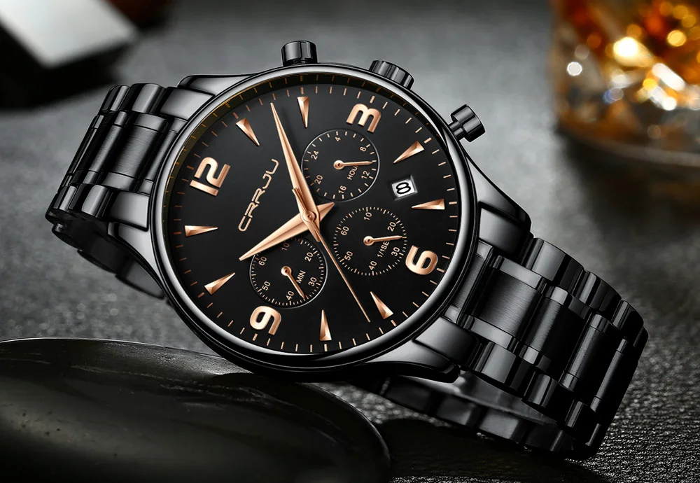 Часы наручные CRRJU Мужские кварцевые брендовые Роскошные модные спортивные
