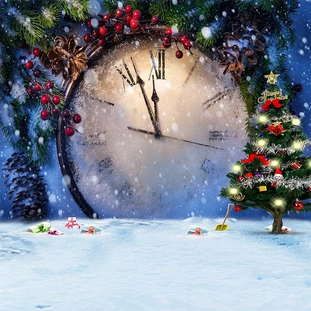 

Vinyl photography Backgrounds Snow Tree Candy Christmas Clock bab Backdrops for Photo Studio