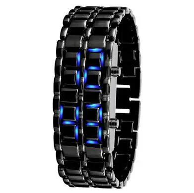 Black Blue Новинка, модные мужские золотые часы из лавы, железа самурая, металлический светодиодный Безликий браслет, наручные часы, спортивные часы, Relojes, Прямая поставка - Цвет: Black Blue