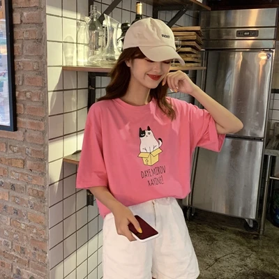 rose Kawaii Bunny вышивка корейский Харадзюку короткий рукав Футболка сараинг Стиль Круглый вырез половина рукав дикая женская футболка Топ - Цвет: rose