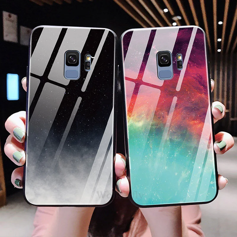 Звездное небо закаленное Стекло чехол для samsung Galaxy S9 S8 S10 плюс A50 A70 A40 A60 A30 A20 A10 M10 M20 J4 J6 A6 A7 пространство чехол
