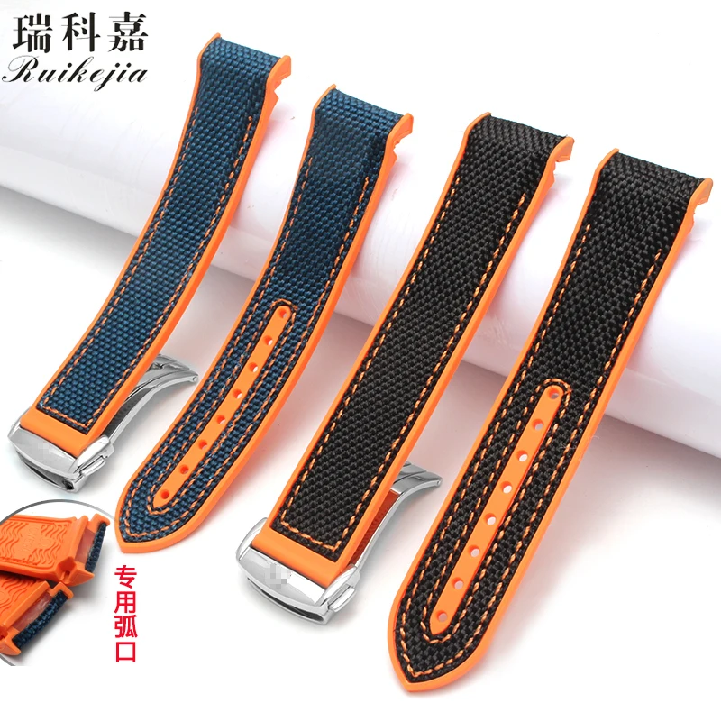 Suitable for Omega strap marine universe 9900 hippocampus 8900 silicone rubber nylon canvas 20mm 22mm folding buckle | Наручные часы