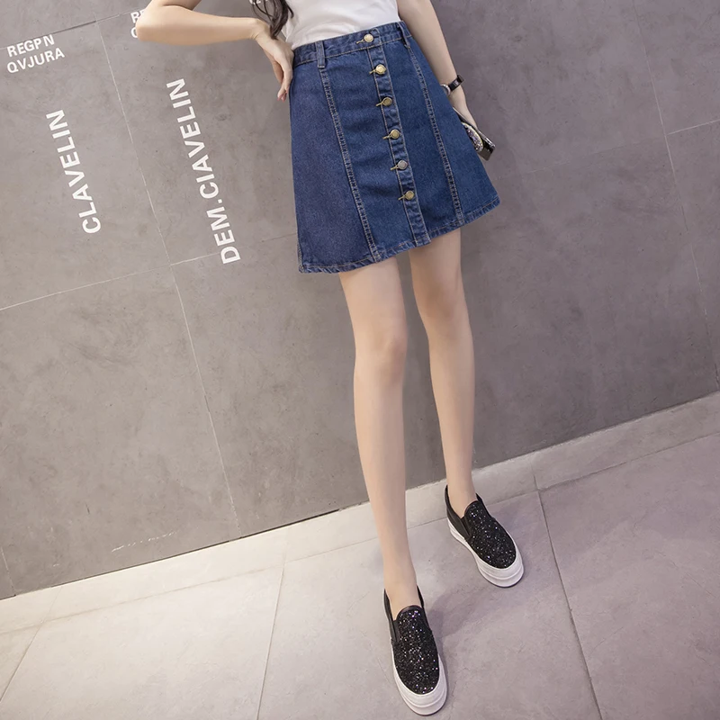 Denim skirt women plus size 5XL female summer high waist short A line jeans skirts with buttons in front | Женская одежда