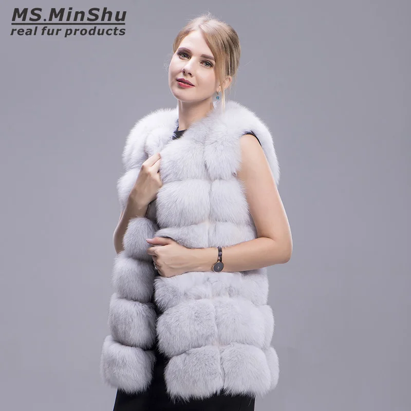 Женский меховой жилет Ms.MinShu зимний из 100% натурального Лисьего меха пальто без