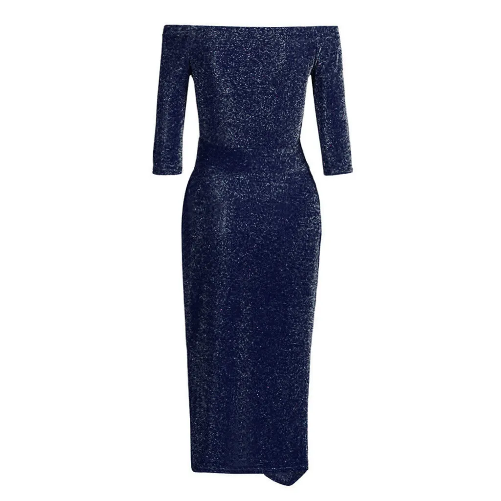 KLV новые модные женские туфли с открытыми плечами высокий разрез Bodycon платье длинным рукавом платья для женщин L5.22