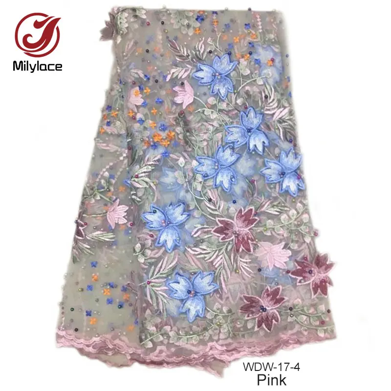 Bridal lace fabric wholesale embroidered tulle with beads multi color nigerian french net for wedding WDW-17 | Дом и сад