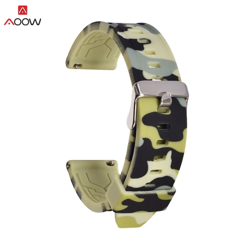 green AOOW универсальный ремешок для samsung gear S2 S3 Huami Amazfit Quick Release камуфляж резиновый силиконовый спортивный ремешок браслет - Цвет ремешка: green