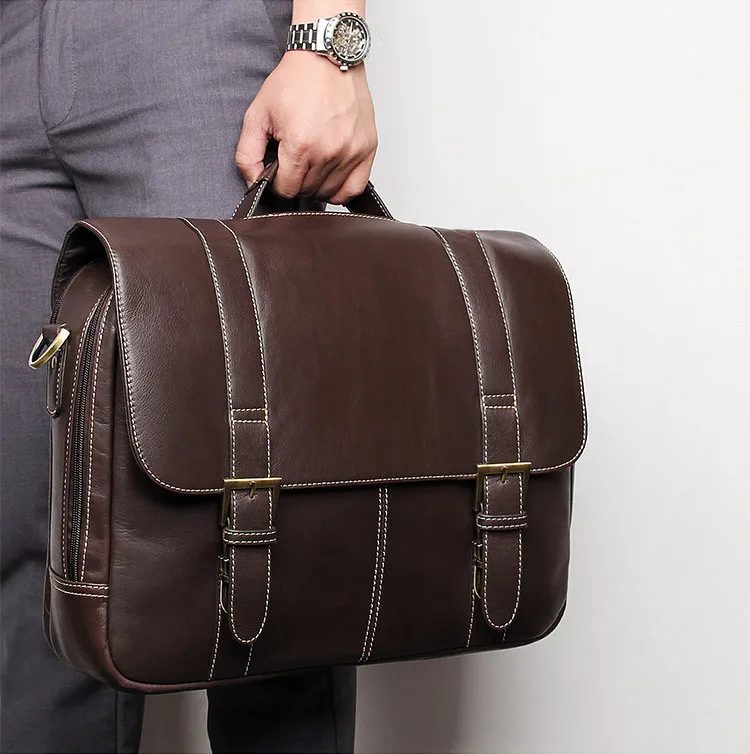 Men's Briefcase Real Leather Business Travel Vintage 15" Laptop Ipad Bags Brand Designer Large Shoulder Hand Bag Tote |