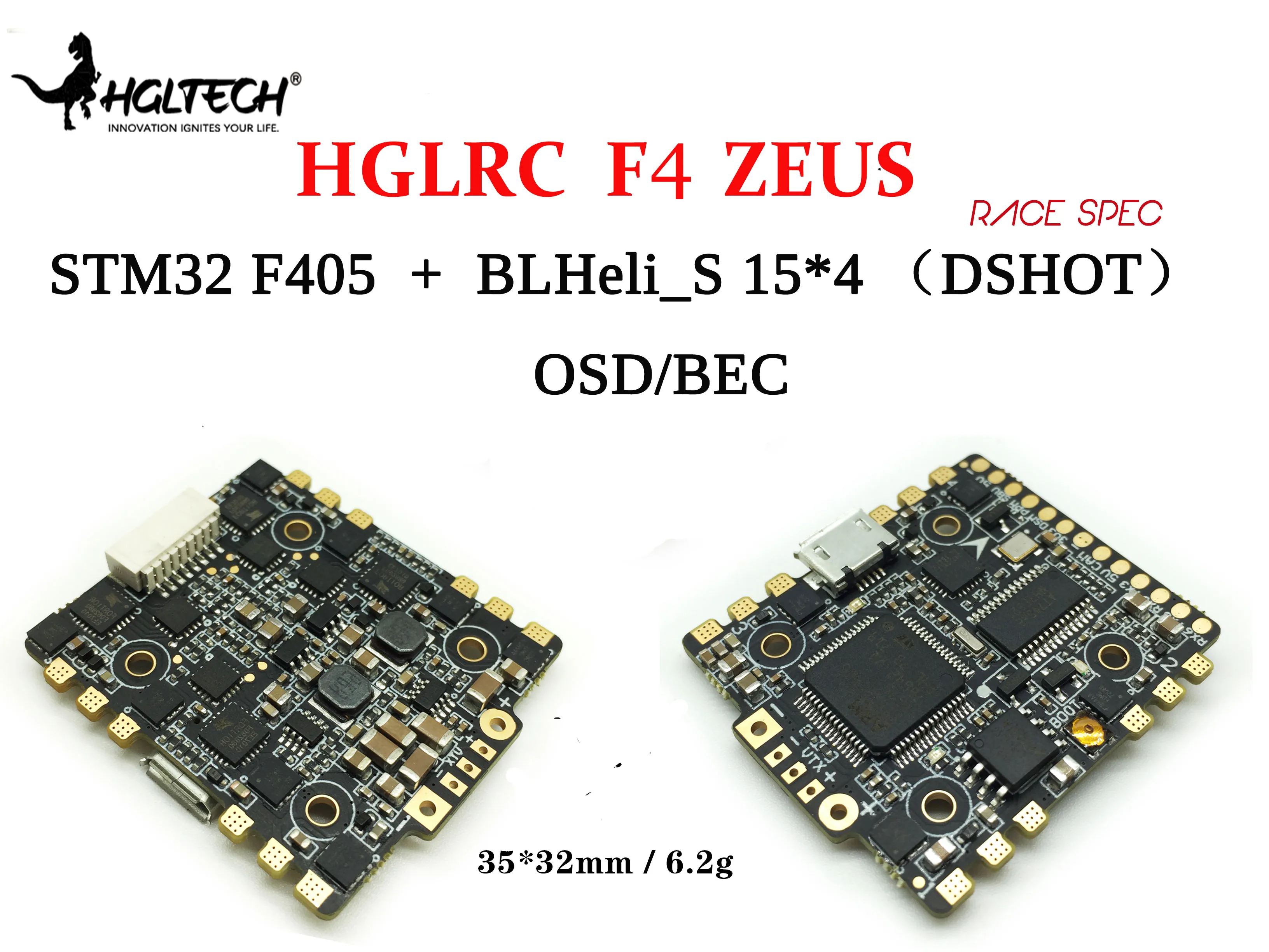 Контроллер полета HGLRC F4 ZEUS STM32 F405 с 15A BLheli_S 4 в 1 ESC AIO OSD BEC PDB Flytower Micro Flight Control F4|Детали