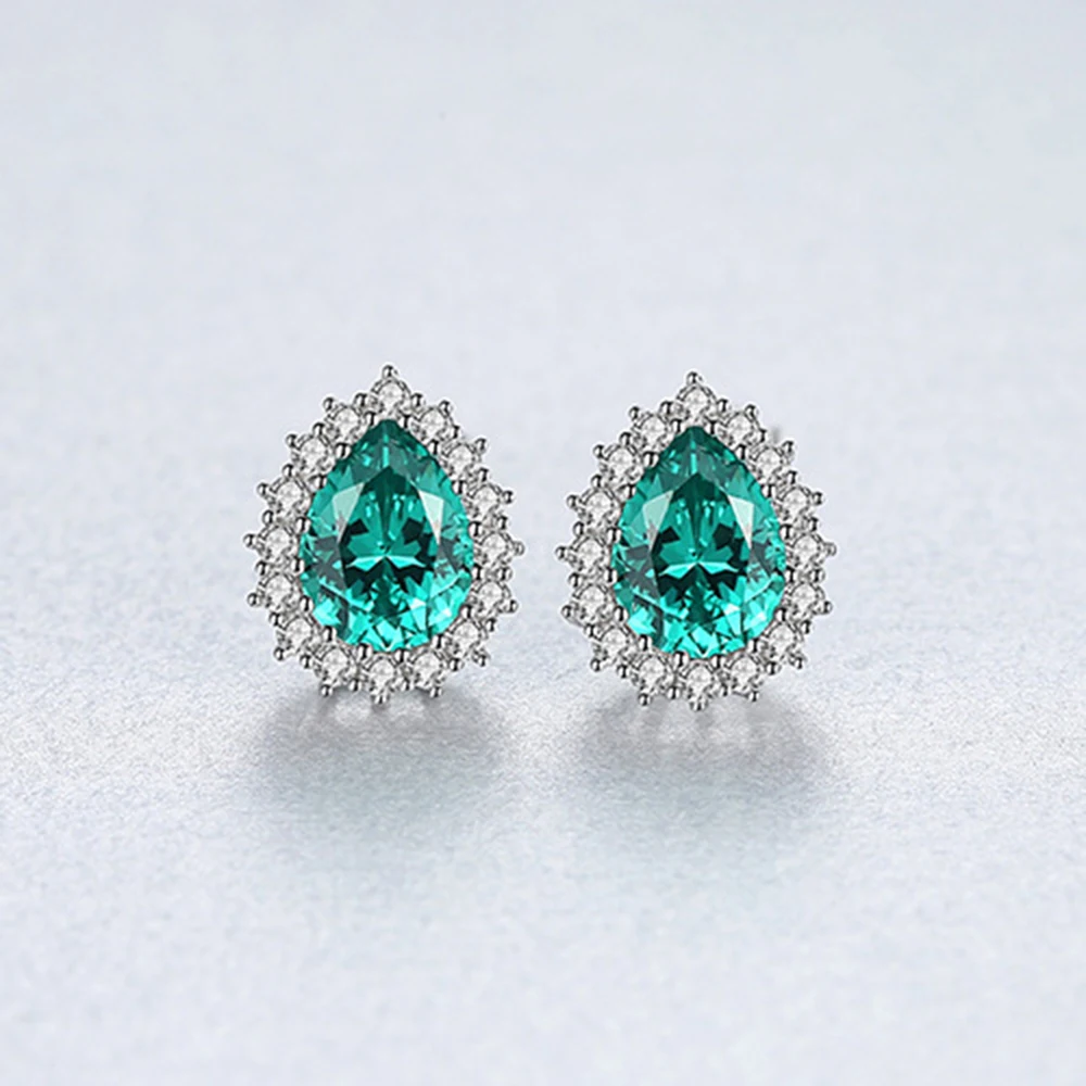 Настоящее 925 пробы Серебряные Серьги капли воды нано Изумруд Серьги-гвоздики с