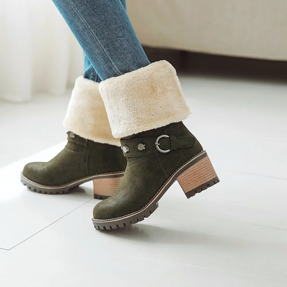 2018 с круглым носком женские сапоги на высоком каблуке из флока платформе внутри