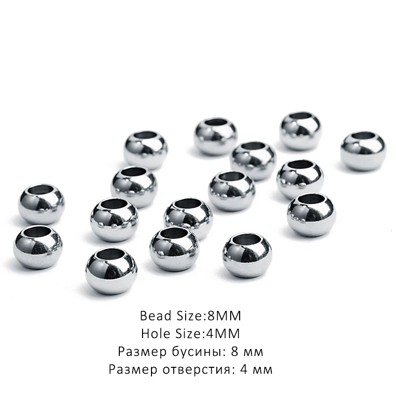 8mmx4mm 50 шт./лот, диаметр 3 мм, 4 мм, 6 мм, 8 мм, 10 мм, круглые Серебристые бусины из нержавеющей стали с большим отверстием, металлические бусины-разделители для изготовления ювелирных изделий своими руками - Цвет: 8mmx4mm
