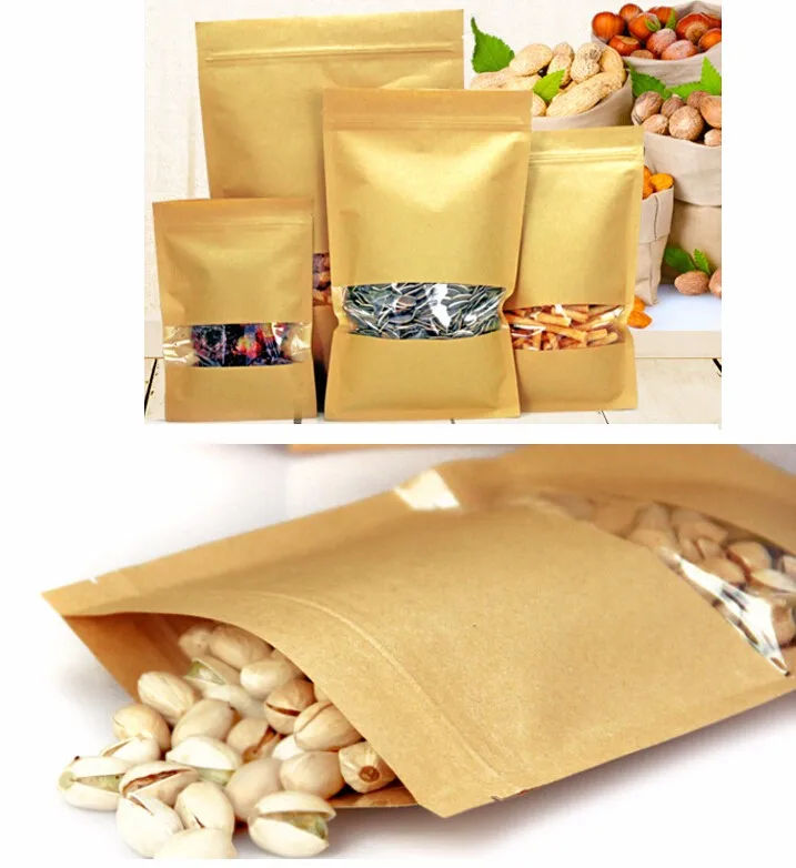 50 шт. коричневые пакеты из крафт бумаги с застежкой молнией и окном|Сумки для