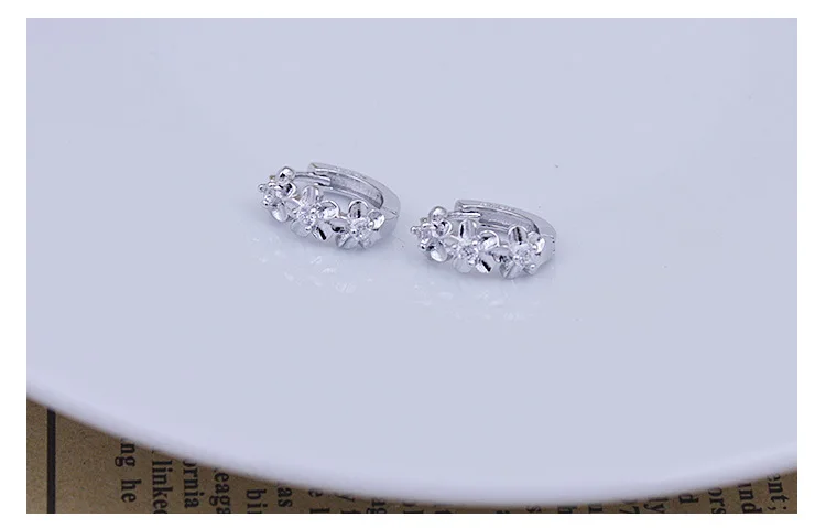 Top Quality 925 Sterling Silver Earrings For Women Jewelry Fashion Zircon Flower Hoop Earrings Girls Princess Accessories Charm