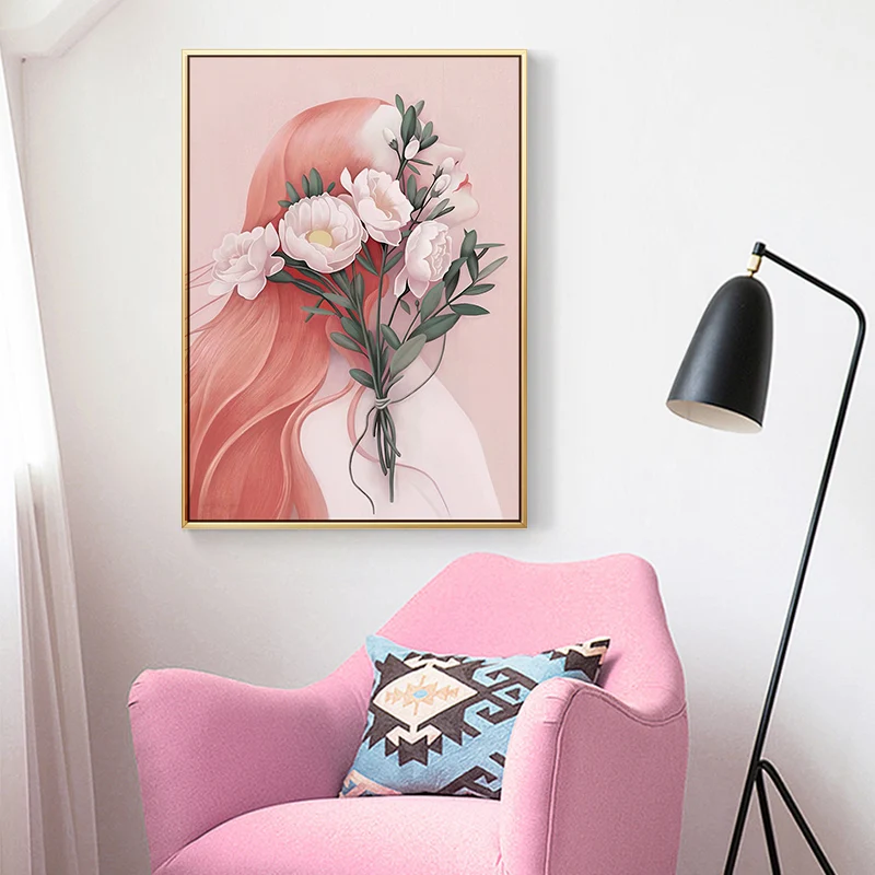 Nordic Hand painted beautiful girl Canvas Painting Prints Posters figures flowers Pictures for Living Room Morden home Decor Дом и сад