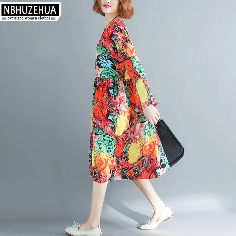 NBHUZEHUA A427 богемное цветочное женское платье из хлопка и льна осеннее 2018 с длинным