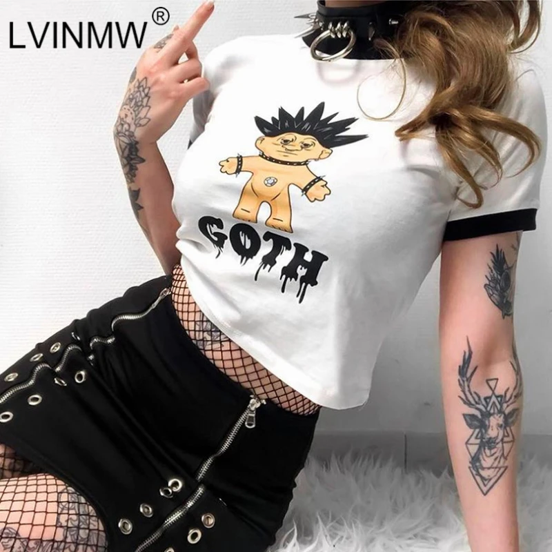 LVINMW сексуальный хлопковый топ с мультяшным принтом в стиле пэчворк круглым