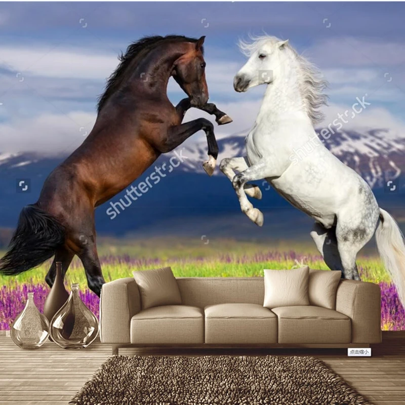 Фотообои на заказ обои с изображением двух лошадей современные фрески для