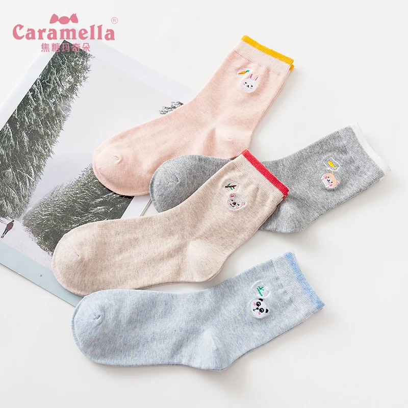 Caramella/4 пар/лот женские носки короткие в китайском стиле милые хлопковые с пандой