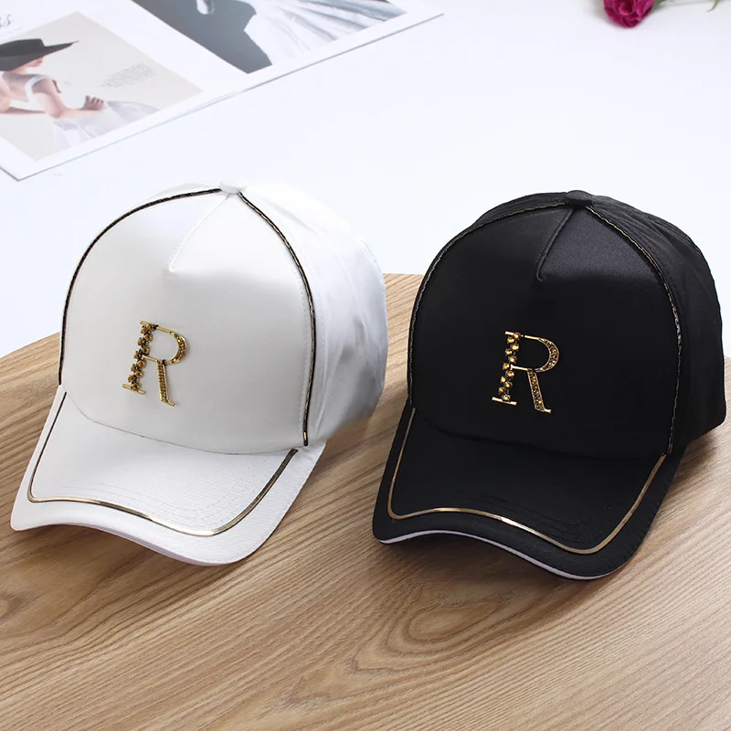 01906-jiejia Silk fabrics Metal R Letter VISORS cap men women baseball hat