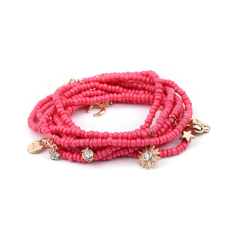 Bracelet 11 BOJIU крошечные Акриловые Бусины, женский браслет с подвесками, модный браслет с Луной, сердцем, черепом, снежинками, Рогом, листьями, крестом, звездой, подвеской, женский браслет, BC224 - Окраска металла: Bracelet 11