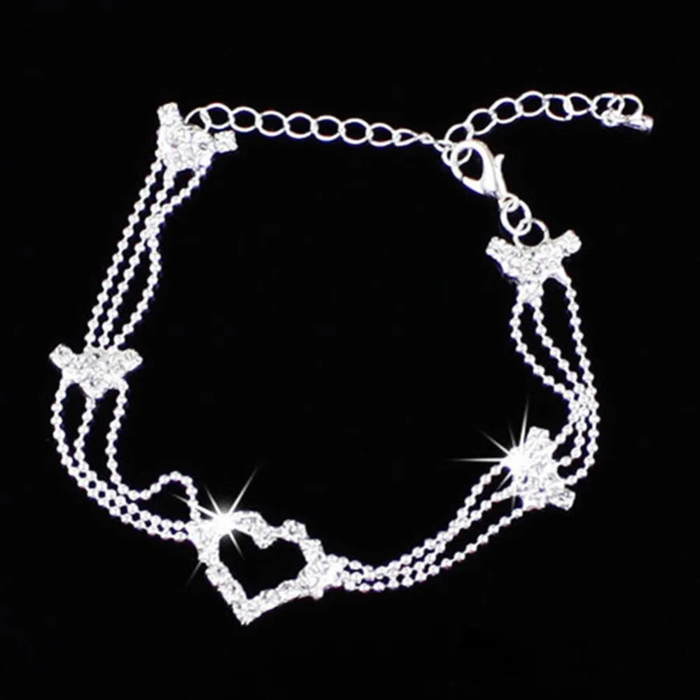 Multi Layer Silver Beads Chain Heart Anklet Foot Gold 2018 Summer Beach Leg Bracelet Charm Anklets Jewelry Gift | Украшения и