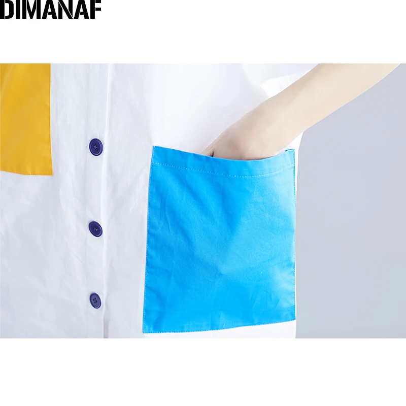 Женская Свободная блузка DIMANAF повседневная хлопковая Рубашка Платье в стиле