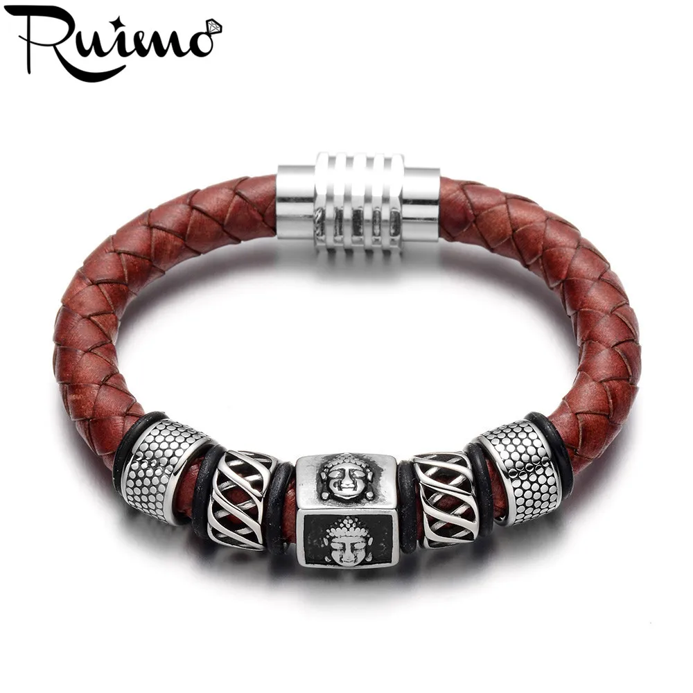 Мужской винтажный браслет RUIMO из красной натуральной кожи с подвеской в виде