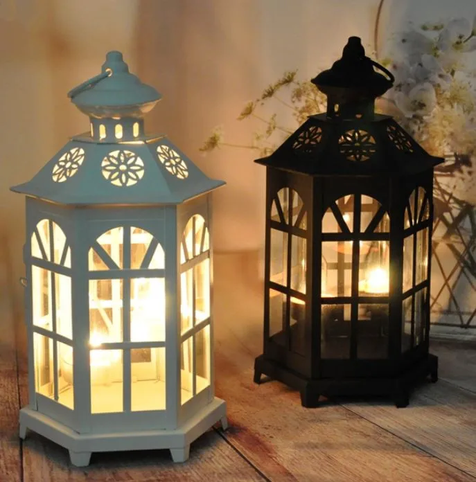 Creative Metal Hollow Candle holders White and black Craft Light Tea Home Decoration Candlestick Wedding Chandelier | Дом и сад