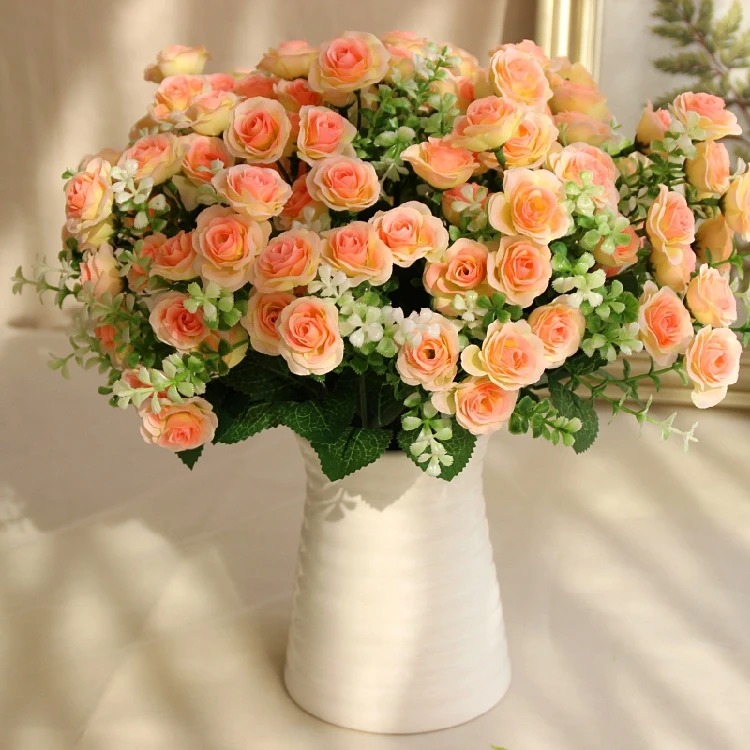 15 бутонов букет из маленьких роз искусственные цветы Шелковая Роза декоративные