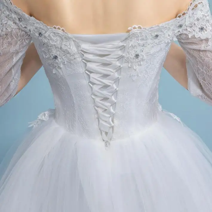 VAMOLASC Кристалл лодочка шеи Кружева Аппликации бальное платье Свадебные платья