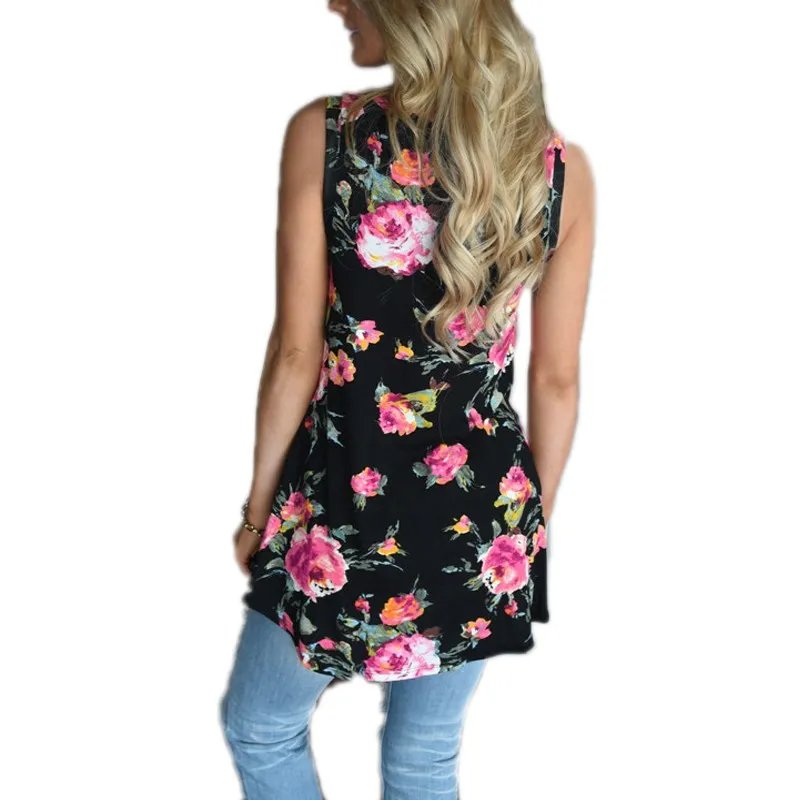 Для женщин Цветочный принт Безрукавки для Новое поступление 2017 года Лето рукавов