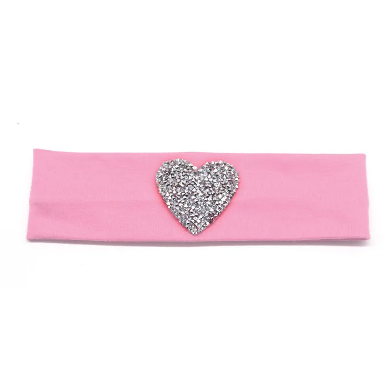 Pink 5,5 см детская головная повязка, летняя модная одежда для девочек серебро сердца со стразами хлопковая эластичная повязка на голову для волос, для маленькой девочки, аксессуары - Цвет: Pink