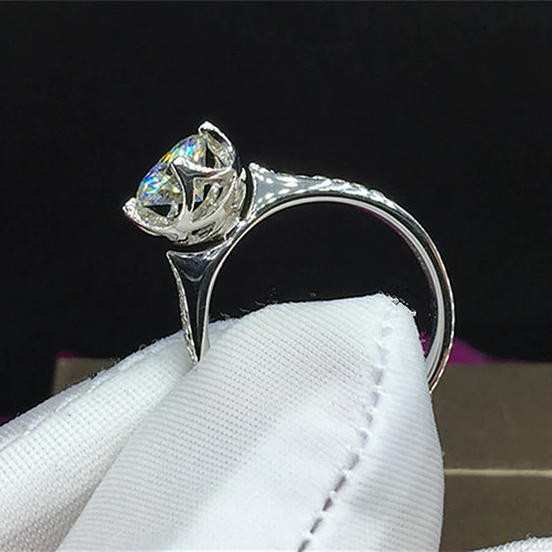 Solid 18K White Gold Center 1ct 6.5mm AU750 Round Brilliant Cut Side Stones Moissanite Ring Engagement For Women | Украшения и