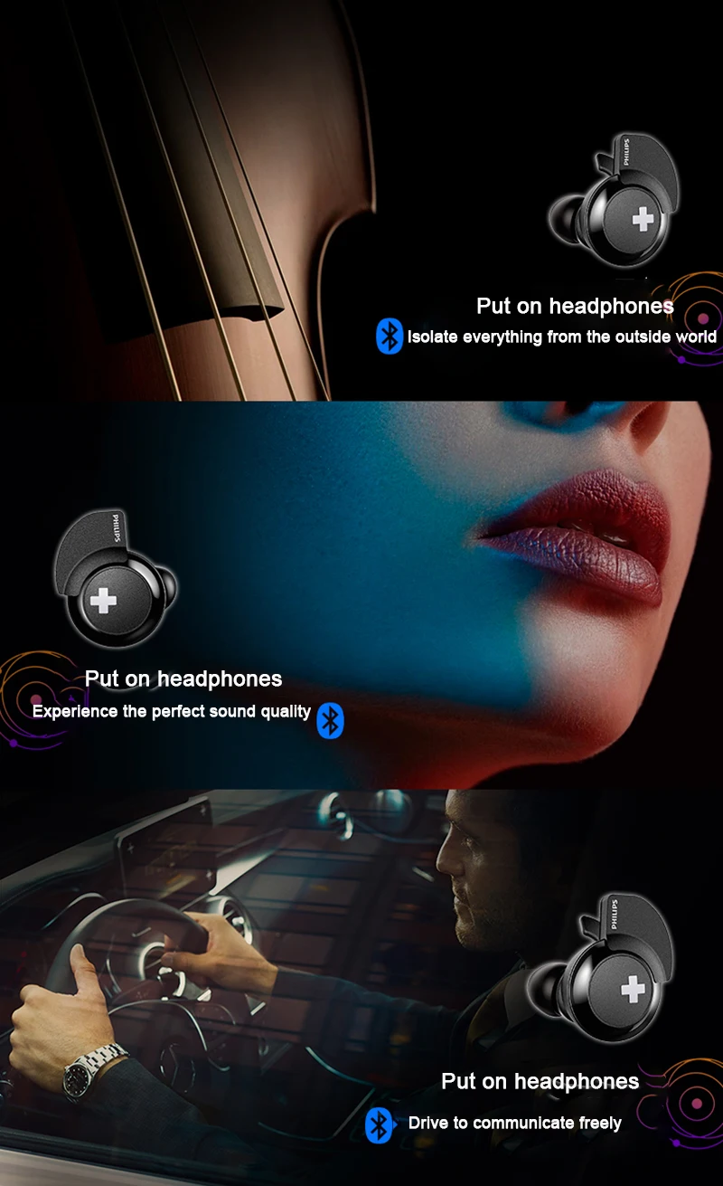 Philips SHB4385 наушники действительно Беспроводные Bluetooth 4,1 Гарнитура затычки для ушей тип движения бег приятный для ушей De-noising Bean