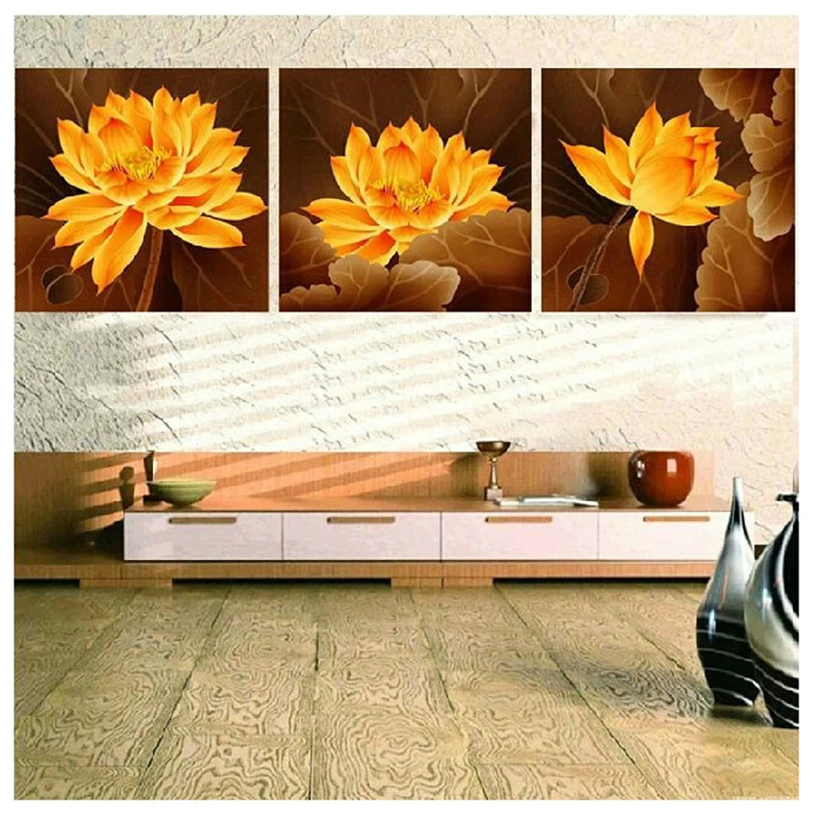 Набор для алмазной вышивки сделай сам Триптих 5D с цветами растениями золотым