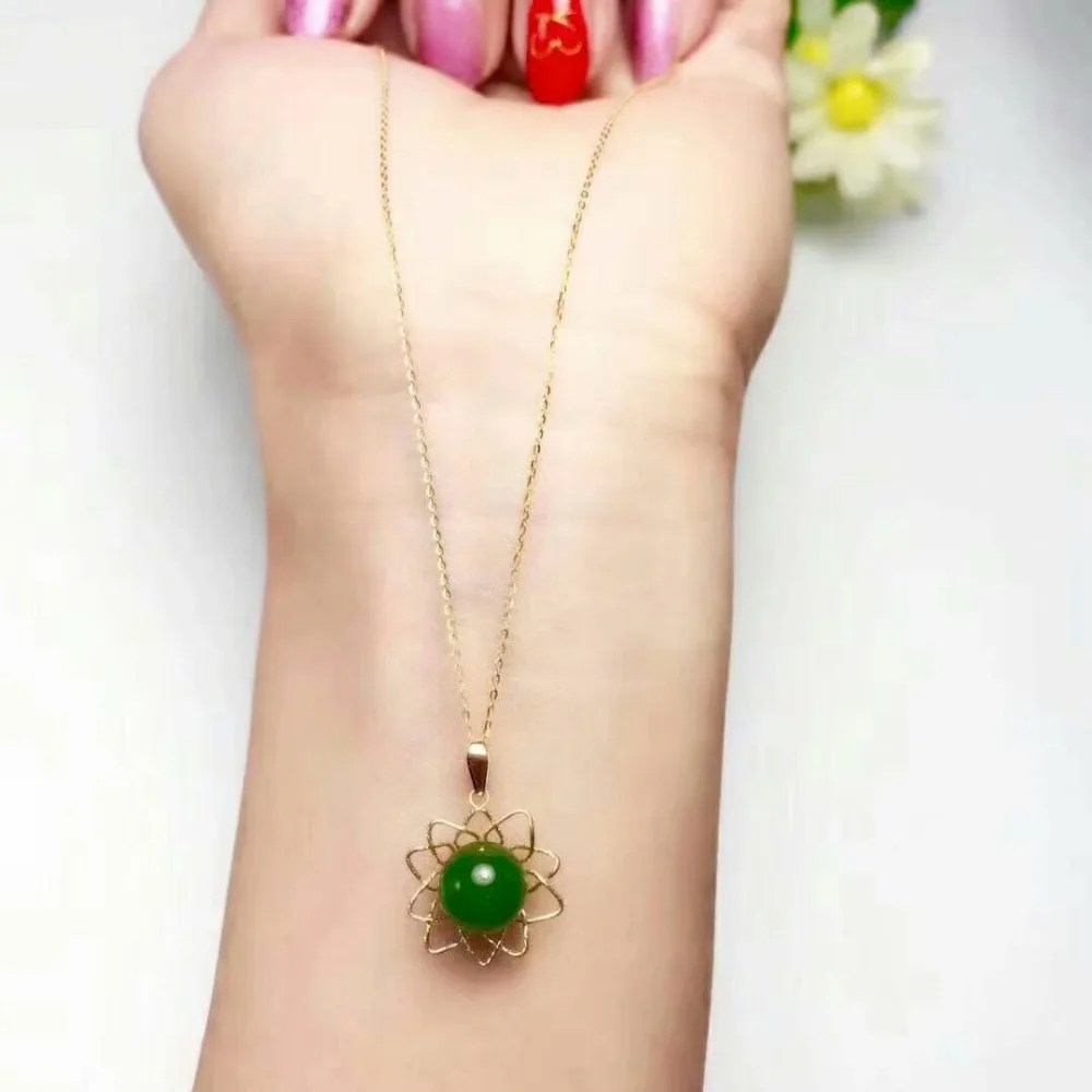 SHILOVEM 18k желтое золото Натуральная Зеленая яшма кулоны без ожерелья классические
