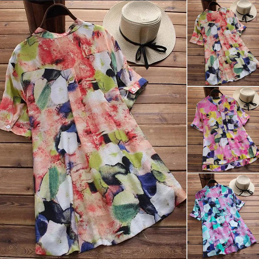 Женские топы летняя рубашка с коротким рукавом и круглым вырезом повседневные