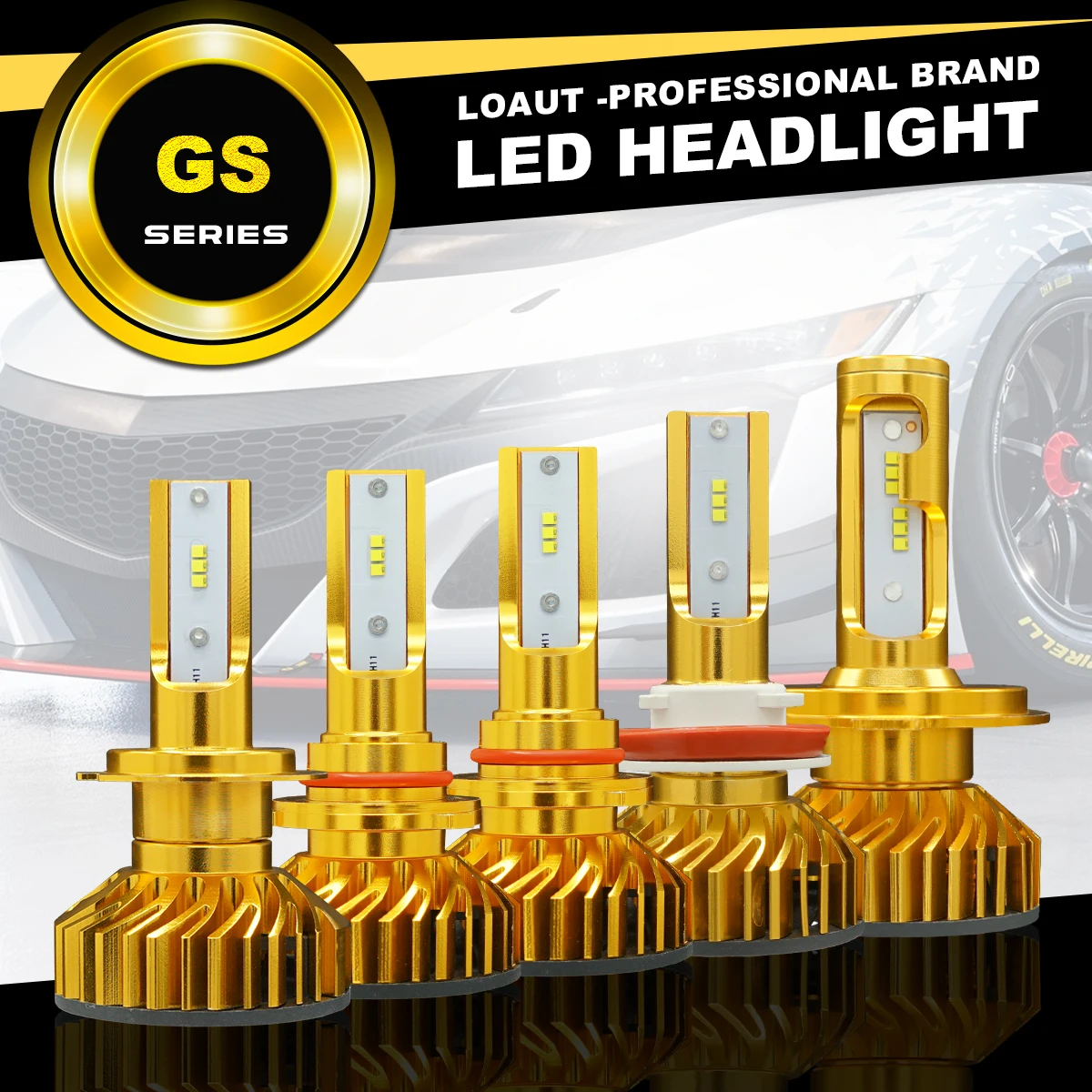 Loaut GS H1 H3 H4 H7 H8 H9 H11 H13 9004 9005 9006 9007 880 881 H27 Автомобильный светодиодный лампы для передних фар(Подол короче спереди и длиннее сзади) ЛУЧ 100-160W 10000LM 6000K