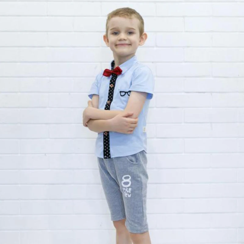 Одежда для маленьких мальчиков комплекты летней одежды с бантиком в стиле