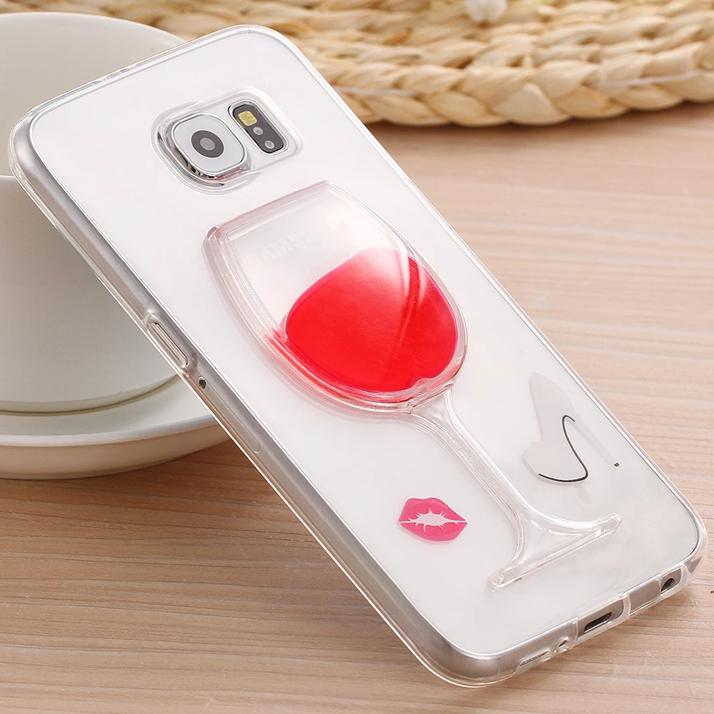 KISSCASE Liquid Red Wine Glass Phone Case For Samsung S6 Edge Cute Soft Cases Galaxy Note 3 4 A7 Back Covers Capa |