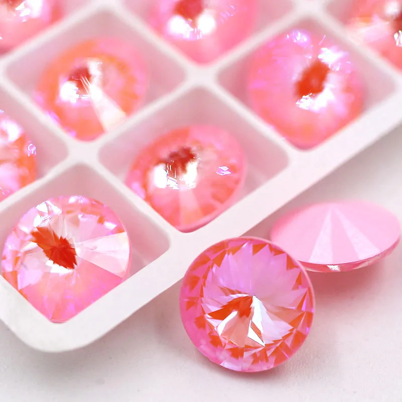Light rose red Стиль круглые стеклянные хрустальные мокко флуоресцентные остроконечные Стразы без горячей фиксации для аксессуаров одежды - Цвет: Light rose red