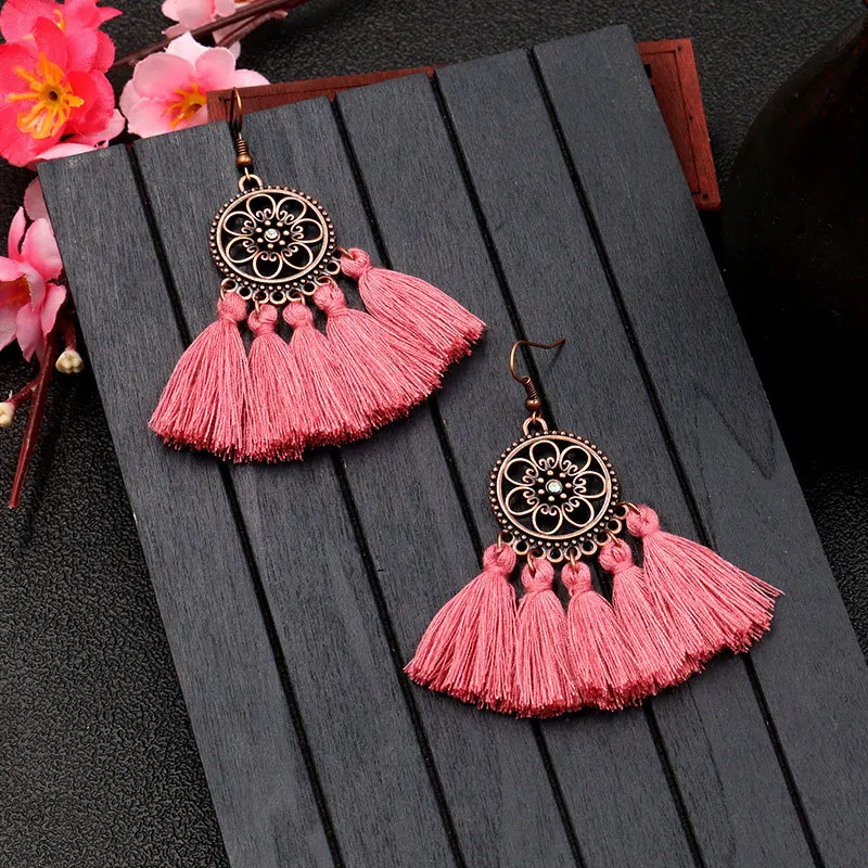 Женские длинные разноцветные кисти богемные этнические серьги с бахромой в виде