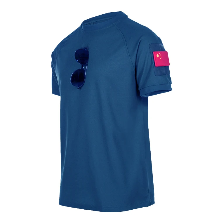 O-neck Blue 4XL большой размер Мужская Спортивная быстросохнущая футболка Летняя тренировочная тонкая футболка с отворотом и круглым вырезом Военная Униформа тактическая футболка - Цвет: O-neck Blue