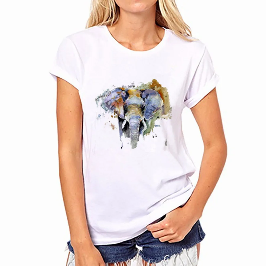 

YEMUSEED New Print Gouache elephant T-shirt Women Punk Loose Tee T shirt Fashion Cool Tops shirt Hipster WMT534