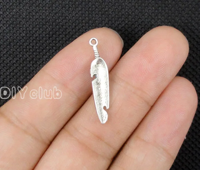 

60pcs- Antique Silver Tone Tur-quoise Enamel Feather Charms Pendant 27x6mm